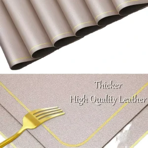 Rectangle Leather Placemats Waterproof Heat Resistant Easy Clean Non-Slip Wipeable PU Leather Indoor Washable Mats