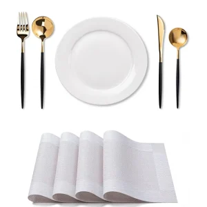 Rectangle Placemats Set 4 Washable Indoor/Outdoor Vinyl Place Mats Durable Non-Slip Heat Resistant PVC Weave