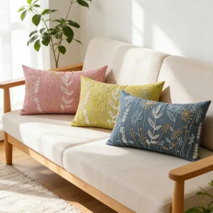 Rectangle Spring Floral Embroidery Modern Minimalist 100% Polyester Zipper Closure Sofa Throw Pillow Cover