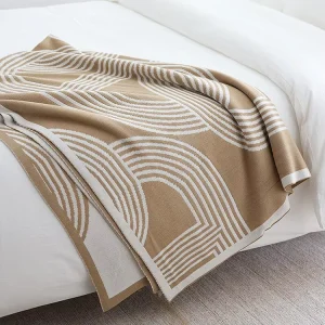 Recycled Cotton Knitted Raschel Blanket Soft Breathable Lightweight Throw with Solid Vintage Cartoon Patterns for All Seasons