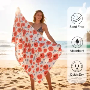 Recycled Polyester Microfiber Suede Beach Towel Sand Free Quick Dry Lightweight Large Size Beach Towel
