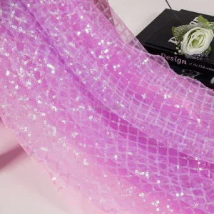 Recycled Sequin Tulle Fabric Embroidered Warp 100% Polyester Lightweight Wedding Evening Dresses Glitter