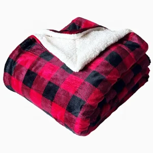 Red Black Buffalo Plaid Super Soft Fleece Sherpa Blanket Printed Christmas Fleece Blanket