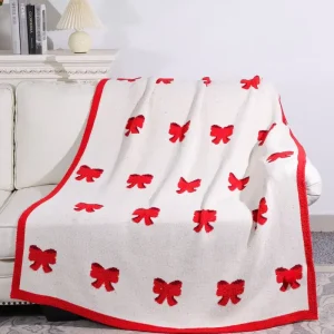 Red Bowknot Print Half Plush Throw Blanket Ultra Soft Knit 100% Polyester Eco Friendly Sofa Blanket for Home Decoration Daily