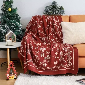 Red Christmas Decorative Poly-cotton Nordic Four-season Sofa Throw Blanket Thick Knitted Layer for Living Room