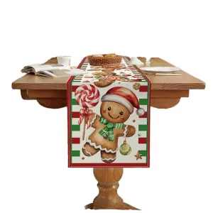 Red Christmas Snowman Rustic Style 100% Polyester Table Runner Printed Knitted Indoor Outdoor Hotel Home Holiday Dining Decor