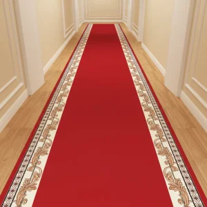 Red Corridor Runner Carpet for Hotel Hallway with Latex Backing Anti Slip Fire Resistant Stain Resistant Heavy Traffic Durable