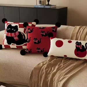 Red Geometric Decorative Throw Pillow New Year Cushion for Sofa Bed Living Room Holiday Home Decor Pillow