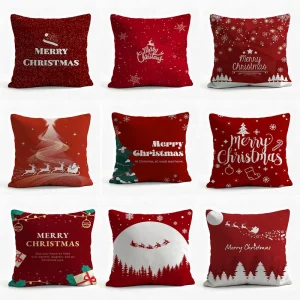 Red Gold Christmas Plush Digital Printed Decorative Gift Throw Pillow for Creative Slogans Cross Border