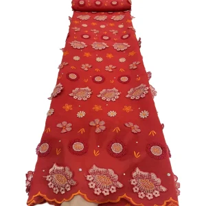 Red Nigeria Voile Fabrics Apllique Swiss Lace Cotton Fabric African Cotton Lace Pattern Fabrics for Wedding