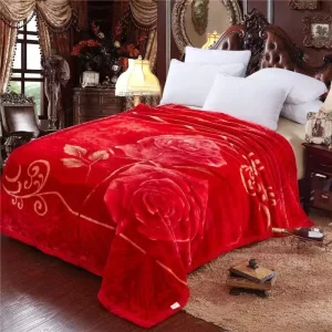 Red Rose Woven 100% Polyester Double Layer Thickened Blanket Super Soft Warm Winter Wedding Flannel Raschel