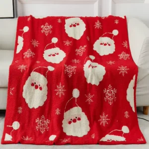 Red Santa Merry Christmas Tree Soft Cozy Blanket Snowflake Knitted Throw Blanket Decorative for Home Sofa Couch