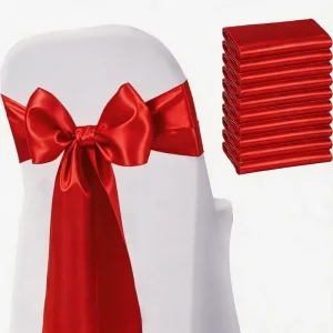 Red Shiny Satin Chair Sashes Big Bow Ribbon Wedding Banquet Party Chair Back Decor 100% Polyester