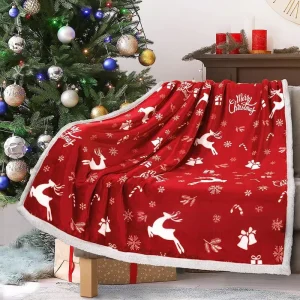 Red Snowflake Design Raschel Blanket 100% Polyester Folded Super Soft Warm European American Style for Winter Christmas Gift