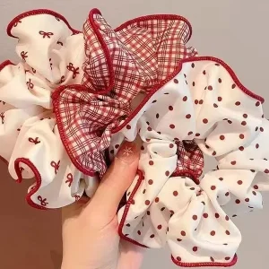 Red Sweet Geometric Scrunchie Ponytail Bun Hair Tie Handmade Eco-Friendly High-end Hair Accessories for Women