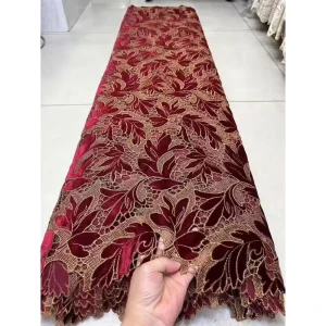 Red Velvet French Lace Organic Fabric for Luxurious Home Textiles