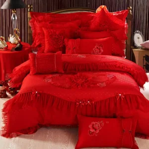 Red Wedding Duvet Bedding Set King Size Silk Quilt Comforter Bed Sheet Crib Bedding Sets