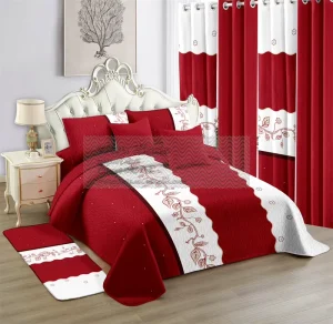 Red Yellow Blue 12 Pieces Bedsheets Sets 12 Pcs Quilt Bedspread Bed Bedding Set with Curtains