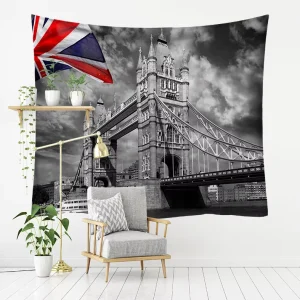 Refined Red Bus Series Art Decor Polyester Wall Hanging Door Curtain Rectangle Tapestries Christmas Thanksgiving Easter Present