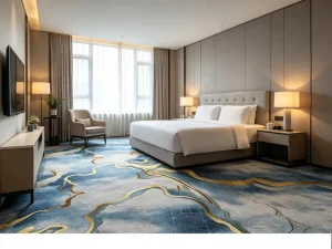Regional Stock Supplier Polyester Hotel Room Broadloom Carpet Fire Resistant Custom Design Free Sample Bulk Hotel Shipment