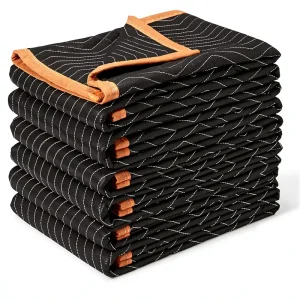 Reinforced Tear Resistant Striped Polypropylene Moving Blankets 72″ X 80″ Black 6 Pack
