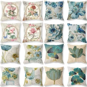 Retro American Style Botanical Floral Print 100% Polyester Square Pillowcase Sofa Cushion Zipper Closure Customizable for Living