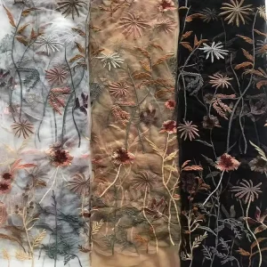 Retro Breathable Yarn Dyed Jacquard Lace Trim Mesh Fabric Girls Weft Autumn Red Flower Accessories