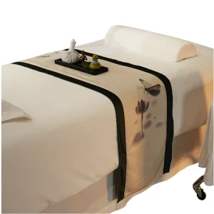 Retro Chinese Style Flowers Pattern Printing Massage Table Bed Runner Facial Bed Scarf
