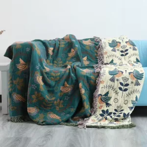 Retro Colorful Leaves Flowers Character Woven Air Conditioner Blanket Wearable 100% Cotton Four Seasons Sofa Bed Jacquard Throw