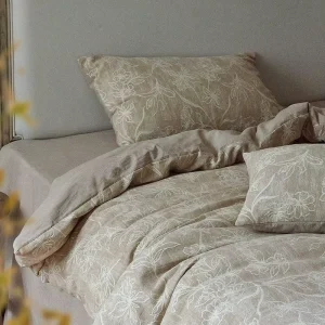 Retro Japanese Style Woven Cotton Linen Bedding Set Light Luxury Embroidered Linen Bed Sheets Duvet Cover