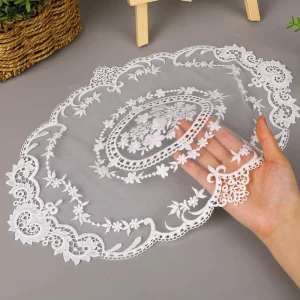 Retro Lace French Crochet Doilies Table Mat Handmade Solid White Embroidered Lace Farmhouse Placemats 12x16in Place Mats Cup Mat