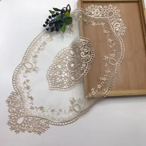 Retro Lace Placemat Desk Mat 11×20 in Oval Embroidered Table Place Mats French Crochet Doilies Coasters Cup Mat for Home Wedding
