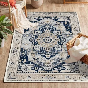Retro Middle Eastern European Style Crystal Velvet Anti Slip Floor Mat Absorbent for Home Living Room Bedroom Bedside Bathroom