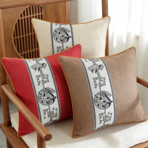 Retro New Chinese style Yarn Dyed Polyester Fiber Throw Pillow Cover Light Luxury Bedroom Living Room Sofa Splicing Technique
