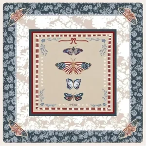 Retro Patriotic Butterfly 31.5″ American Mahjong Table Mat Multi Layer Floral Frame Non Slip Rubber Table Cover Gift for Women