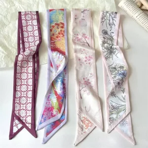 Retro Purple Long Skinny Scarf Neckerchief Chinese Style Hair Ribbon Bag Scarf for Hanfu Shirt Matching