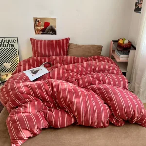 Retro Simple Striped Japanese Washed Brushed Bedding Set Four-piece Bed Sheet Quilt Cover Set for Home