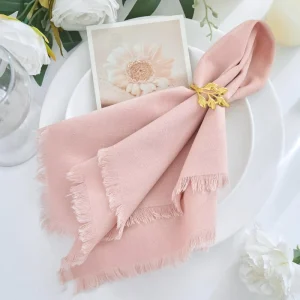 Reusable 17.7*17.7 Inch Fringed Cotton Linen Napkin Soft Vintage Cloth Napkin for Home Wedding Party Event Table Decor