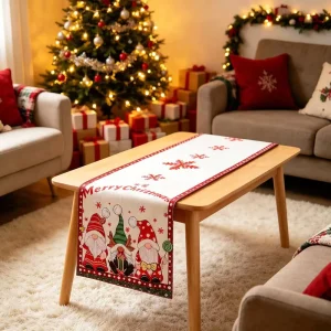 Reusable Durable Christmas Decorations Table Runner for Dining Table Holiday Tomte Kitchen Decor Red White Snowflake Xmas Runner