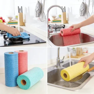 Reusable Kitchen Towels Roll Washable and Disposable Cleaning Cloths Heavy Duty Dry and Wet Lazy Rags for Household and Dish Cleaning