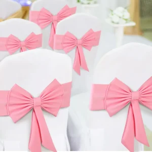 Reusable Washable Elastic Self Tie Chair Sashes Bows for Wedding Banquet Baby Shower Reception Decoration