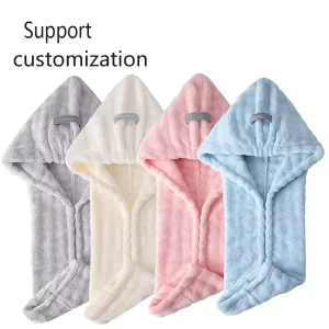 Reusable Woven Coral Fleece Hair wrapping Towel & Shower Cap for Hair Drying Wrapping Shampooing