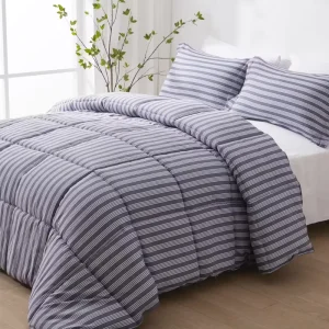 Reversible 1 Comforter and 2 Pillow Shams Printed Stripes Design 100% Polyester Microfiber Comforter