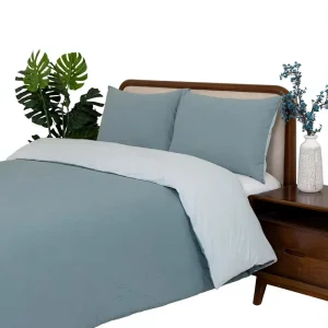 Reversible 100% Cotton Queen Size 3-Piece Duvet Cover Set Soft Breathable Fabric Zipper Closure Solid Pattern 2
