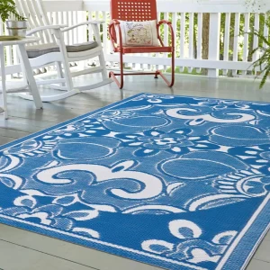 Reversible Outdoor Area Rug for Camping Patio RV Easy Cleaning Boho Style Waterproof Carpet Woven Plastic Carpet
