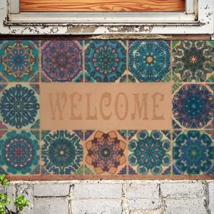 Reversible Outdoor Doormat Printed with Novelty Pattern Nylon Flocked and Washable Door Mat Made From Crumb Rubber