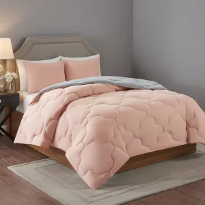 Reversible Pink & Grey Comforter Set Cloud Quilted All Season Bedding Set with Pillow Shams