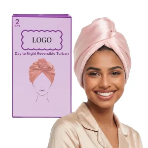 Reversible Satin Microfiber Turban Day to Night Styling Dual Sided Microfiber Hair Towel Wrap for Quick Drying Satin Bonnet