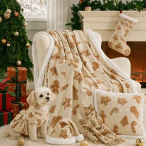 Reversible Thick Throw with Gingerbread and Candy Cane Design Warm Cozy Soft Blanket for Home and Gifts