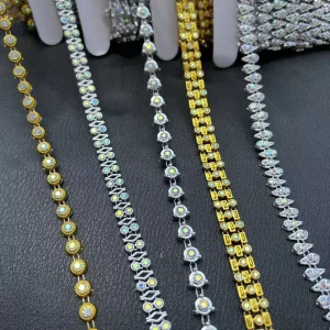 Rhinestone Chains Plastic Wire Drill Gold Silver Plated High Gloss Durable Eco Friendly Shoes Bags Clothing